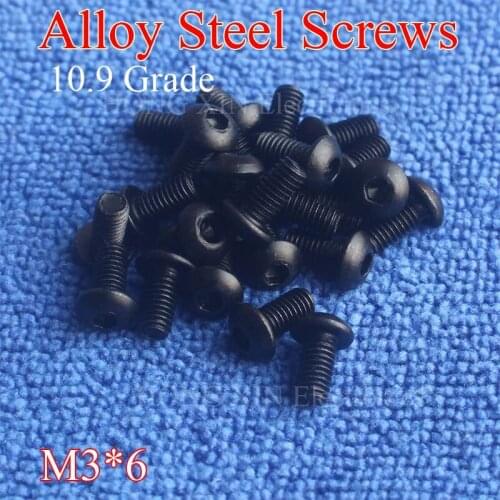 100Pcs M3 Alloy Steel Screws Hex Socket Round Head Black Screw Furniture Fastener M3 * 6mm Bolt 10.9 grade six corner screws