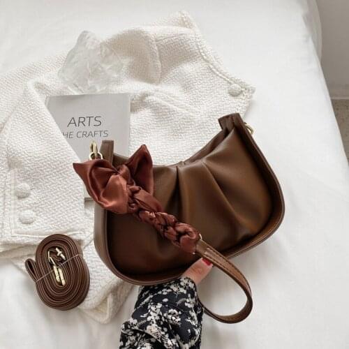 Ansloth High Quality Baguette Shoulder Bag Silk Scarf Cross Body Bag For Women 2021 New Luxury Soft Leather Folds Bag HPS1200