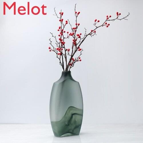 High-End Modern New Chinese Style Gray Ink Flower Arrangement Glass Vase Creative Personality Handmade Decoration Ornaments Vase