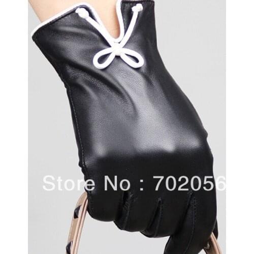 Wwomens bowknot design Genuine Leather gloves skin gloves LEATHER GLOVES 12pairs/lot #3130