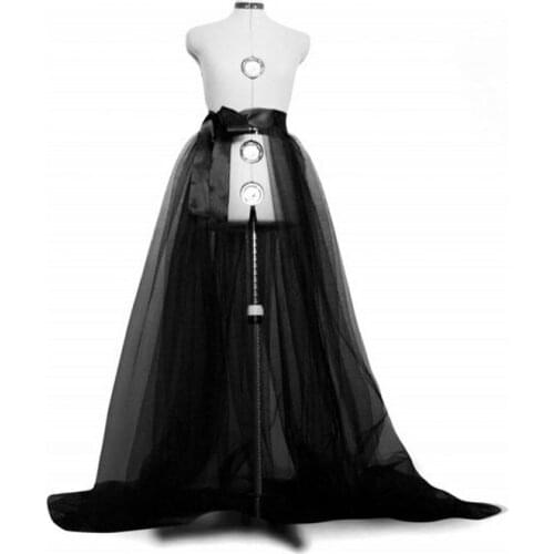 Real Picture Long Skirt With Sash Tulle Skirts Court Train Jupe Femme mujer faldas Tulle Skirts Women Party Wear