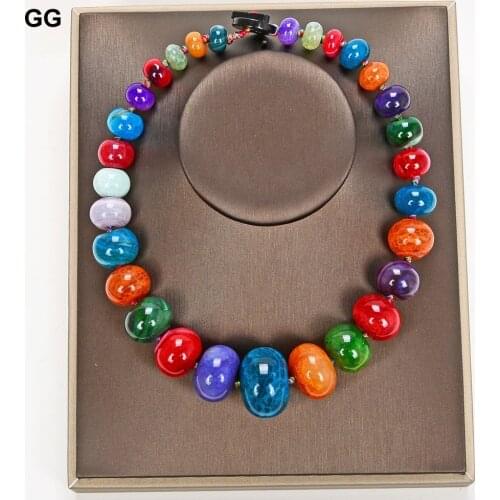 GuaiGuai Jewelry 19" Multi Color Rondelle Graduate Mix Color Agate Chokers Necklace For Women