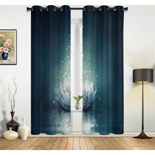 Magic Lotus On Water Surface Window Curtains for Living Room Kitchen Curtain with Valance Kids Room Home Decor