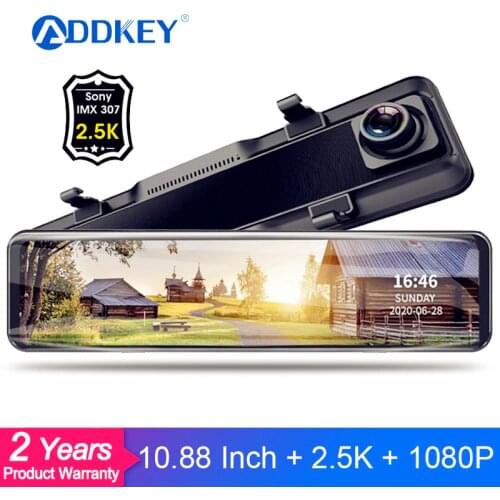 ADDKEY 2.5K-Dash Cam Car dvr 10.88 inch Full HD Touch Screen Rearview Mirror 2560*1440P auto Video Recorder Dual Lens