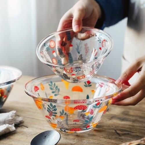 Heat Resistant Transparent Glass Flower Noodle Dessert Bowl Kitchen Salad Cereal Soup Bowl Microwave Oven Restaurant Tableware