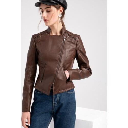 2021 Spring And Autumn Pu Faux Leather Jacket Womens Leather Short Jacket Slim Lapel Thin Leather Jacket Womens Motorcycle Set