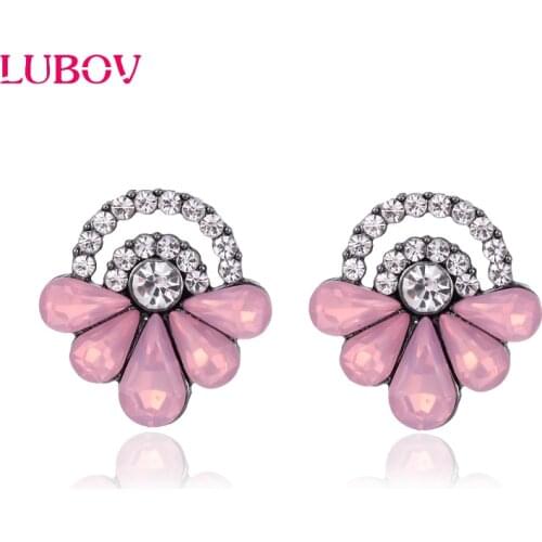 LUBOV Three-Layers Rhinestones Colorful Crystal Petals Women Stud Earrings Elegant Flower Piercing Earrings for Party Jewelry