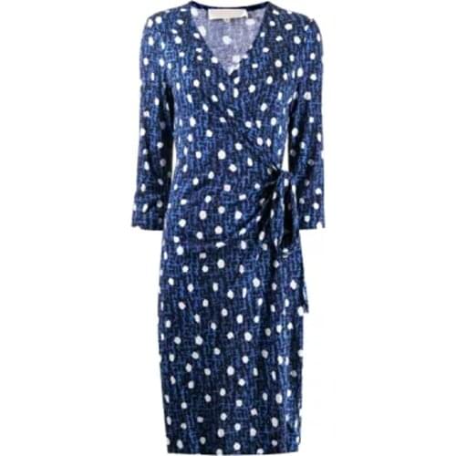 European Style 2021 Summer Autumn Women Dress New Dot Print Blue Ladies Vestidos Belt Sashes Bow Female Loose Robe Dress KE1198