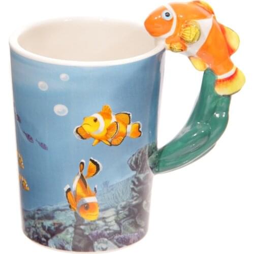 1Piece Great Gift For Scuba Divers Orange Clown Fish Handle Mug Sea Anemone Fish Mug Novelty Mug Ceramic Clownfish mug