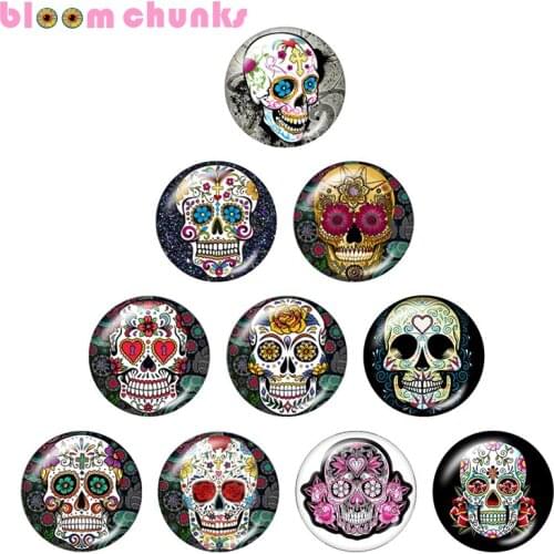 Halloween skull 10pcs mixed 12mm/18mm/20mm/25mm Round photo glass cabochon jewelry flat back Making findings S3945