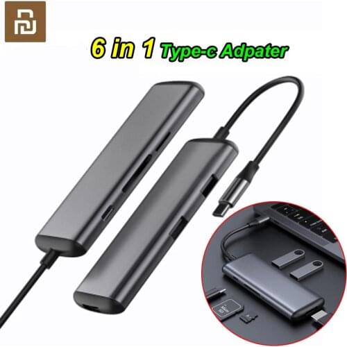 100% Youpin Hagibis 6 in 1 Type-c to HDMI USB 3.0 TF SD Card Reader PD Charging Adapter HUB for iPhone Mobile Phone PC