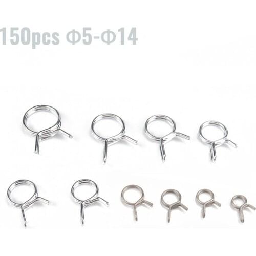150pcs Φ5-Φ14 Spring Tube Clamp Stainless Steel Double Wire Fuel Line Hose Tube Spring Clamps Kit For Car Motorcycle RV