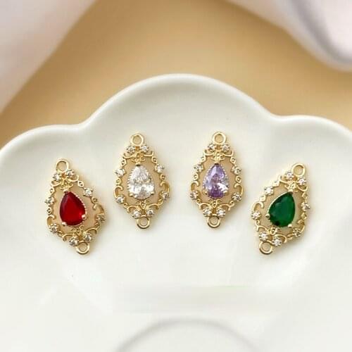 18K gold vintage high sense court drop-shaped double hanging connected DIY earring bracelet material 2pcs