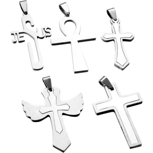 6 pcs Mix Stainless Steel Cross Quality Religious Jewelry Wholesale Cross Necklace Pendant Jewellery Dropship