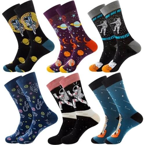Stockings Women Men Happy Socks Astronaut Space Design Cute Harajuku Casual Women 100% Cotton Funny Socks Unisex Female Male