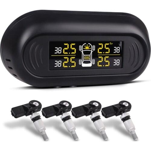 TPMS Car Pressure Gauge Meter Detector Realtime Solar Tire Pressure Monitoring System Power With 4PCS External Sensors Wireless