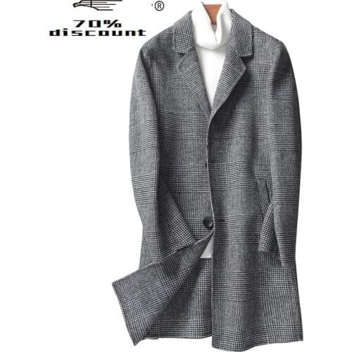 Double Sided Wool Coat Men Korean Man Jacket Houndstooth Plaid Long Coat Coat and Jacket Spring Overcoat GZ8822 KJ2552