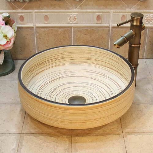 Porcelain Cloakroom Round Wash Basin Lavabo Counter top Sink Vessel Bathroom Hand Paint Art Wash Bowl