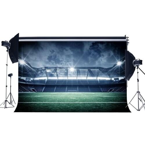 Football Field Backdrop Stadium Backdrops Shining Stage Lights Interior Green Grass Meadow Photography Background