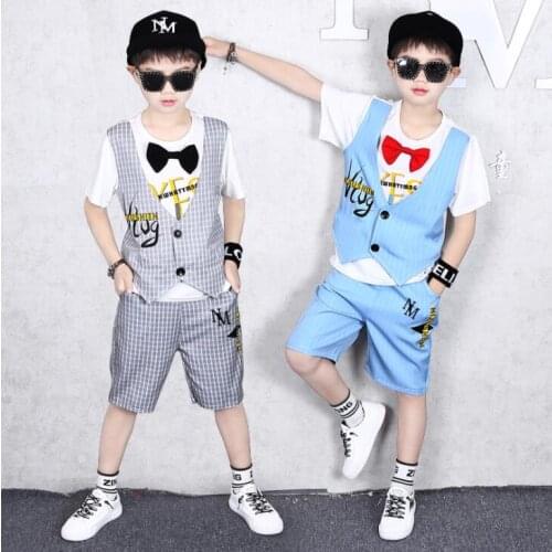 Boys Casual Clothes Kid Boy Clothing Set Summer Children Short sleeve Plaid T-shirt + Pants 3 4 5 6 7 8 9 10 11 12 13 15 Years
