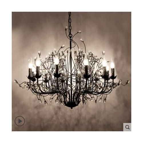 Personality Branch Crystal Chandelier 8 Restaurant Living Room Lobby American Creative Iron Art Retro Art Clothing Shop Light