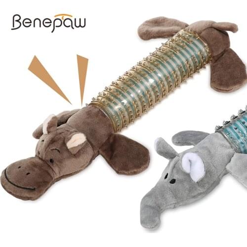 Benepaw Interactive Dog Chew Toys Teeth Shaped Plush Rubber Animal Design Squeaker Pet Toys Lightweight Safe Puppy Play