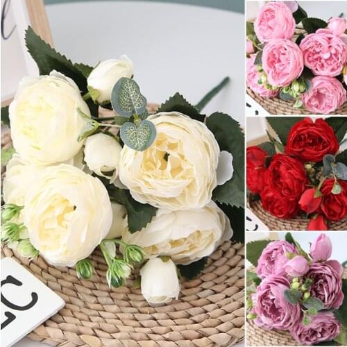 Rose Artificial Flower Bouquet Flowers Black Pink White Rose Peony Silk Fake Flowers For DIY Home Garden Home Wedding Decoration