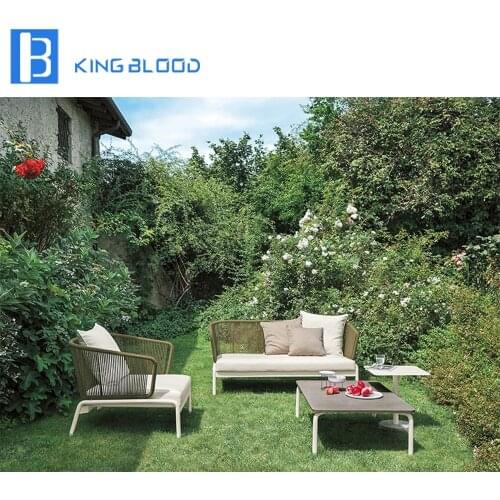 Outdoor furniture 3 seater aluminum frame round rope sofa set for garden
