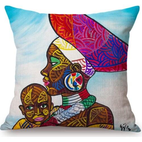 Colorful African Art African Mother Cotton Linen Sofa Throw Pillow Case Fashion Pink Black Woman Abstract Art Cushion Cover Case