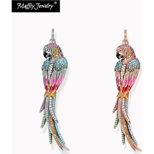 Pendant Parrot Colourful Good Quality Zircon Stones 925 Sterling Silver Rose Gold fit Necklace Women Jewelry Europe Style Bijoux