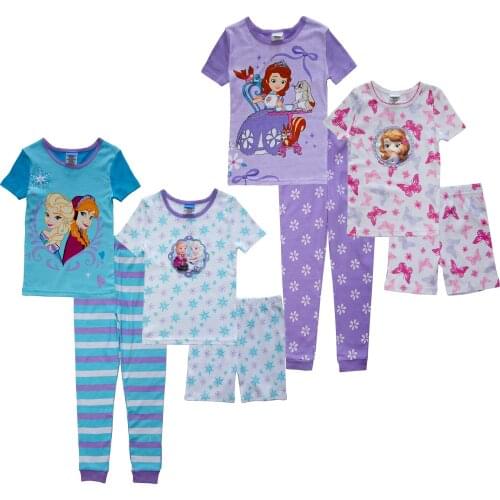 Summer Children Pajamas Short Sleeve T Shirt+Shorts Set Kid Pyjamas Girl Pijamas Cartoon Sofia Frozen Mickey Baby Sleepwear Suit