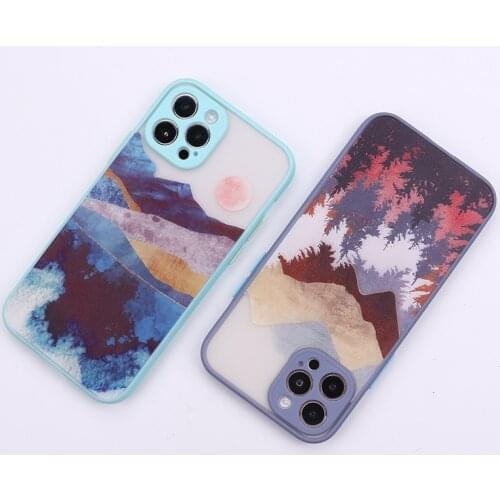 Fashion Landscape Painting Shockproof Phone Case Cover For iPhone 11 12 Pro Max Mini X XR XS 7 8 Plus Matte Back Cover Shell