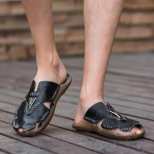 2021 Summer Men New Rock Style Alternative Fashion Flat Bottom PU Leather Mens Sandals Soft Bottom Antiskid Comfortable 3KC181