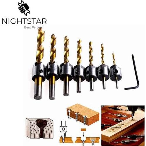 7Pcs 3 4 5 6 7 8 10mm Hss 5 Flute Countersink Drill Bit Set Reamer Woodworking Chamfer Tools