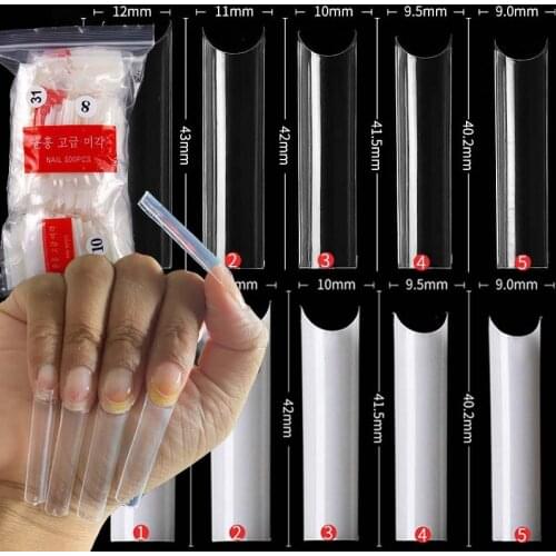 500Pcs False Nails Half Cover Curved Straight Super Rectangular Fake Nails Natural Transparent Color Acrylic DIY Manicure Tools