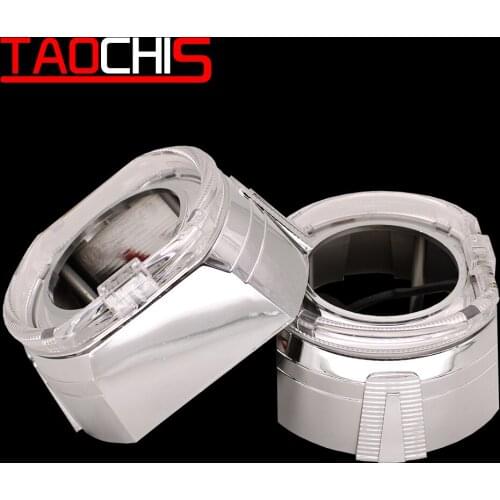 TAOCHIS 2.5 inches MINI H1 bi xenon projector lens shroud 136 car headlights mask chrome light guide angel eyes white red blue