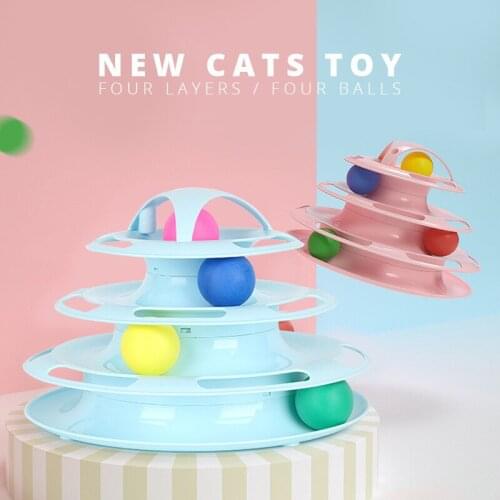 IdYllife New Cats Toy Balls for Kitten Track Interactive Fun Game Intelligence Playing Balls Anti Slip 4 layer Tower Pet supply