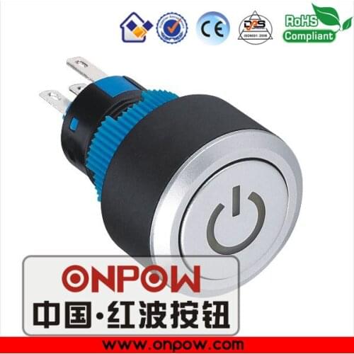 ONPOW 22mm latching illuminated power symbol pushbutton switch LAS1-AWY-11ZT/B/12V