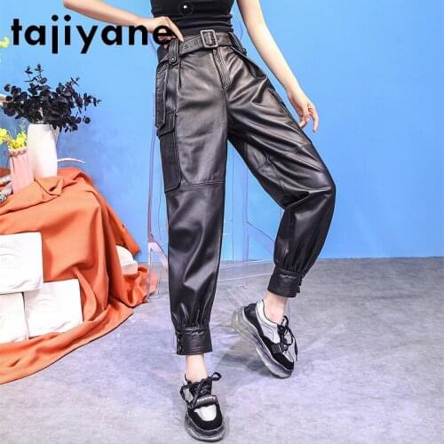 Fall Cargo 2021 Pants Women Genuien Leather Trousers Woman High Waist Pants Womens Cloth Oversize Pantalon Femme TN1281