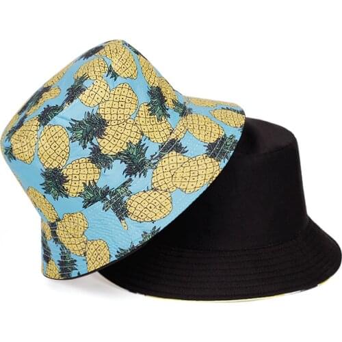 Double-sided wearable cotton fisherman hat men and women summer shade bucket hat pineapple print tide Panama hat gorras hip hop