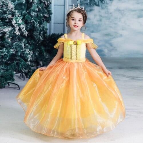 Girls Belle Princess Dresses Kids Beauty and Beast Belle Princess Cosplay Costume For Halloween Carnival Party Dress