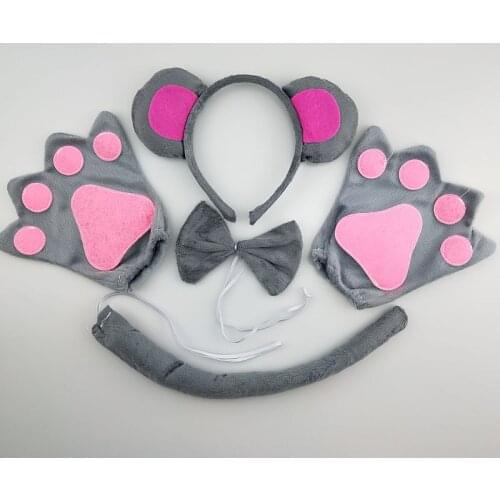 Boy Girls Adult Rat Mouse Headband Bow Tie Tail Animal Cosplay Birthday Party Dress Up Props Costume for Halloween Christmas