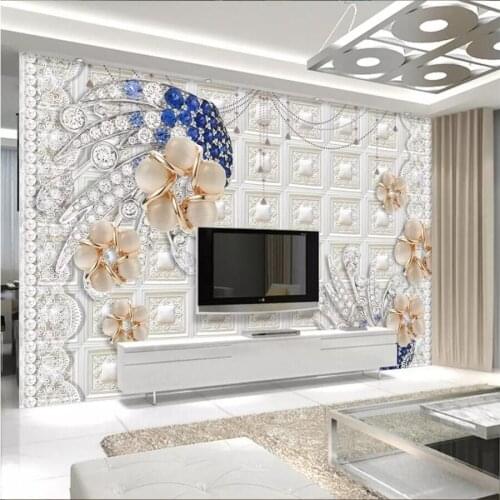 Custom Wallpaper 3d Photo Murals Diamond Pearls Flowers Romantic Aesthetic European restaurant Wall paper papel de parede mural