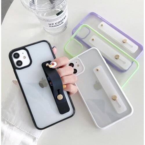 Transparent Cute color frame wrist support soft hard Phone Case for iphone 11 Pro Max X XS XR 7 8 Plus SE 2020 Back cover gift