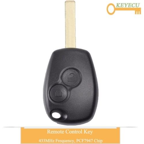 KEYECU Remote Control Car Key for Renault Duster Modus Clio 3 Twingo Dacia Logan Sandero, Fob 2 Buttons - 433MHz - PCF7947 Chip