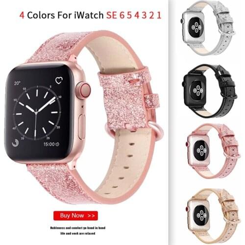 Flash Leather Strap For Apple Watch 6 Band iWatch Series SE 5 4 3 38mm 42mm Womens Belt Bracelet Apple Watch Bands 6 44mm 40mm