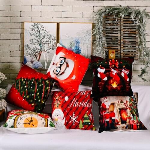 Christmas Santa Claus Elk Cushion Cover Red Plaid Throw Pillow Christmas Ornaments Natale 2020 Xmas Gifts Sofa Cushions