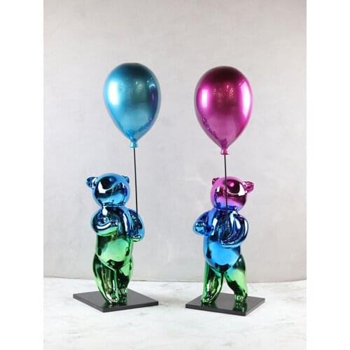 Modern Nordic Home Decor Creative Model Bear Balloon Resin Sculpture Ornaments Interior Figurines Cartoon Living Room Decoration