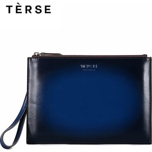TERSE 2018 New Wallets For Men Genuine Leather Clutches Wallets Fashion Good Quality Handmade Purse Hand Bag customize Logo 9669