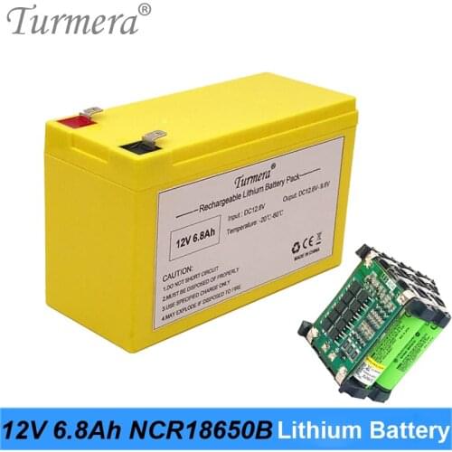 Turmera 12V 6.8Ah Lithium Rechargeable Battery Pack NCR18650B 3400mAh Cells for Electric Boat and Uninterrupted Power Supply 12V
